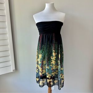 Black Floral Strapless Dress Size Medium